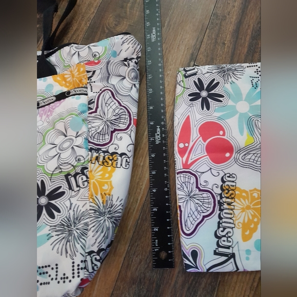 Lesportsac Bag/Tote/Saddle/Purse and Cosmetic/Change Purse Combo Cherries/Flower - Picture 3 of 5